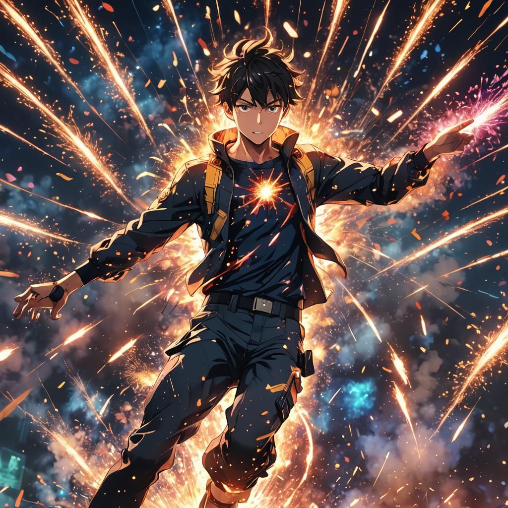 Explosive Anime Art: Reforming Body with Fireworks