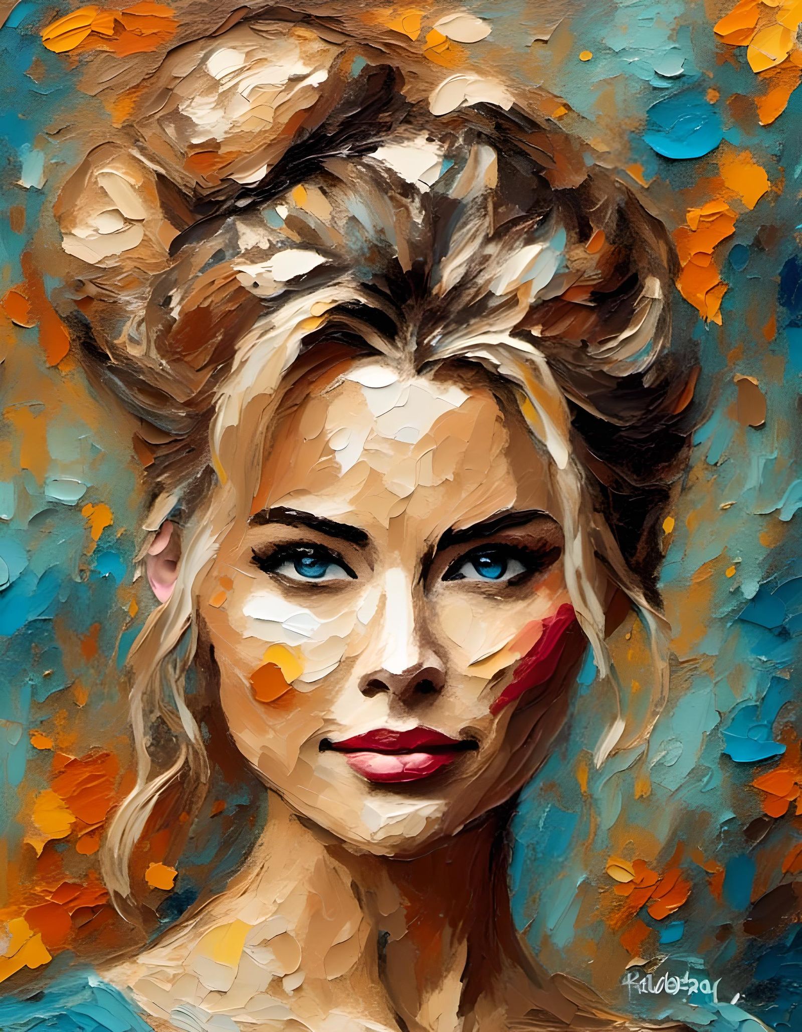 Impasto Painting of Woman with Blonde Hair
