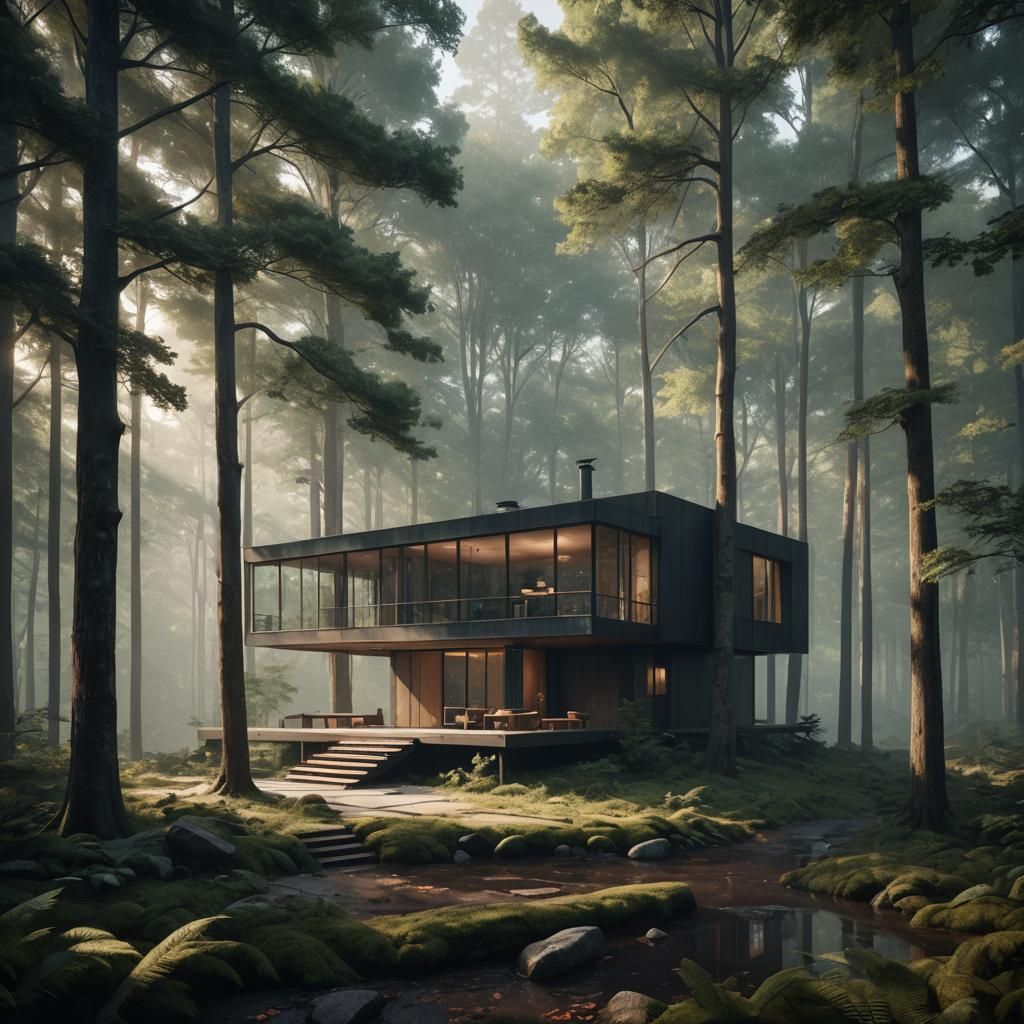 Post-Modern Cabin Retreat in Dense Forest