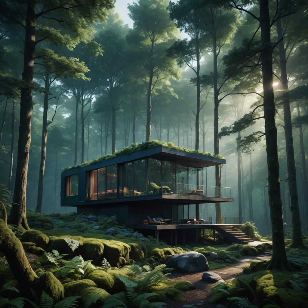 Modern Forest Cabin Retreat in Emerald and Sapphire