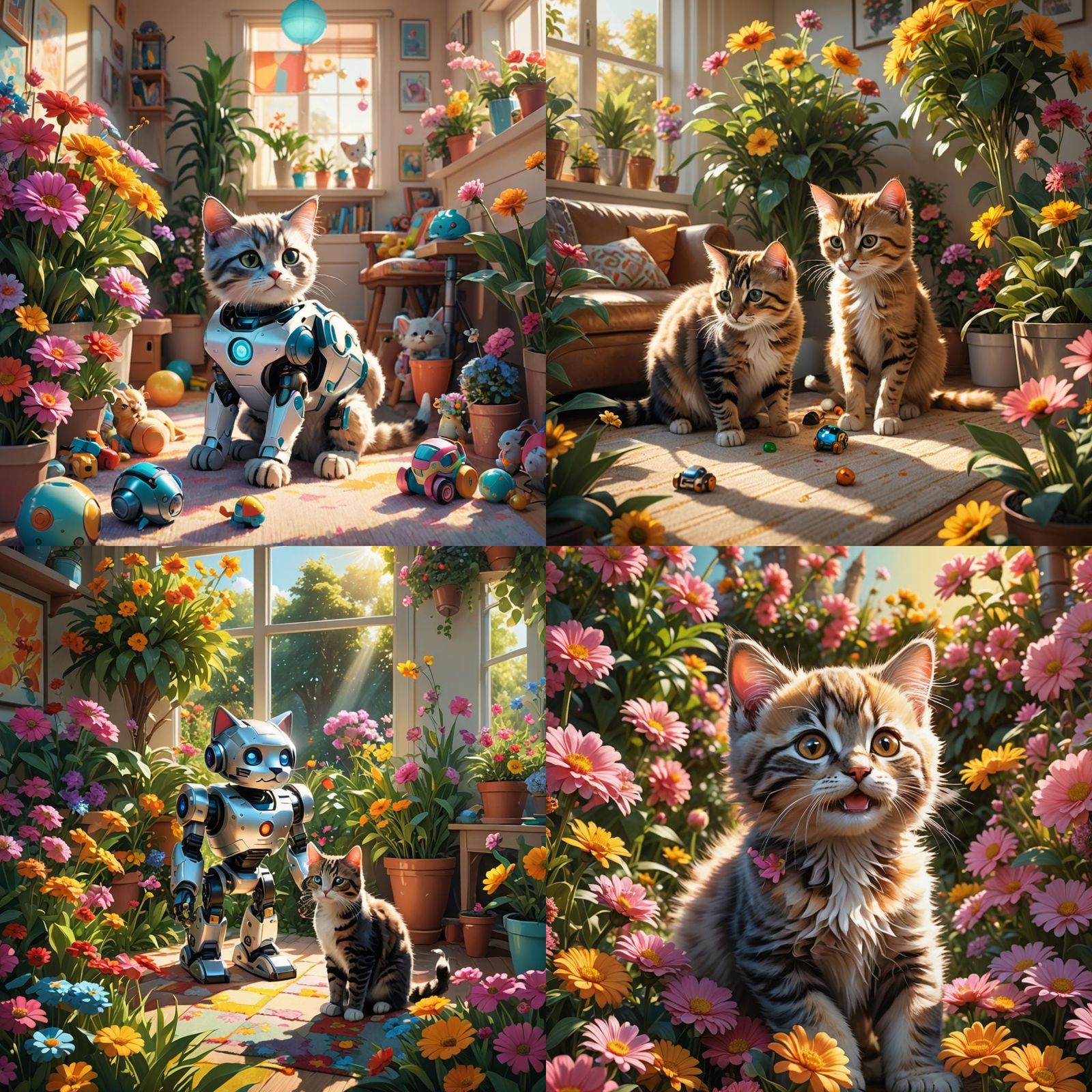 Robot and Kitten's Playful Garden Adventure