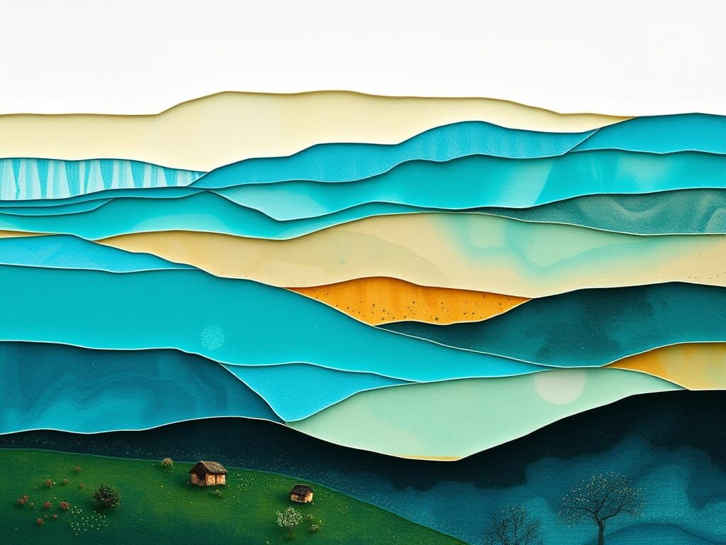 Abstract Turquoise Landscape with Detailed Layers