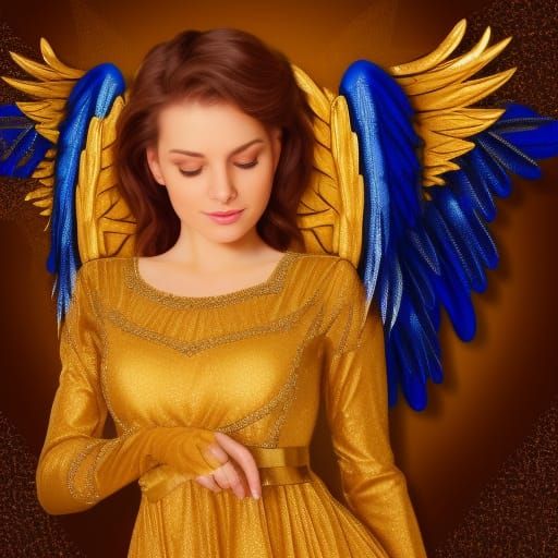 Angel Woman in Gold and Blue Dress