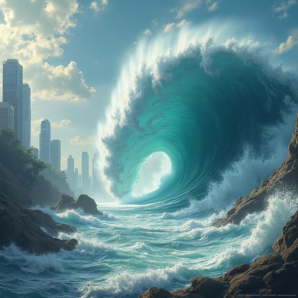 Tsunami Devastates Metropolis in Manga Style