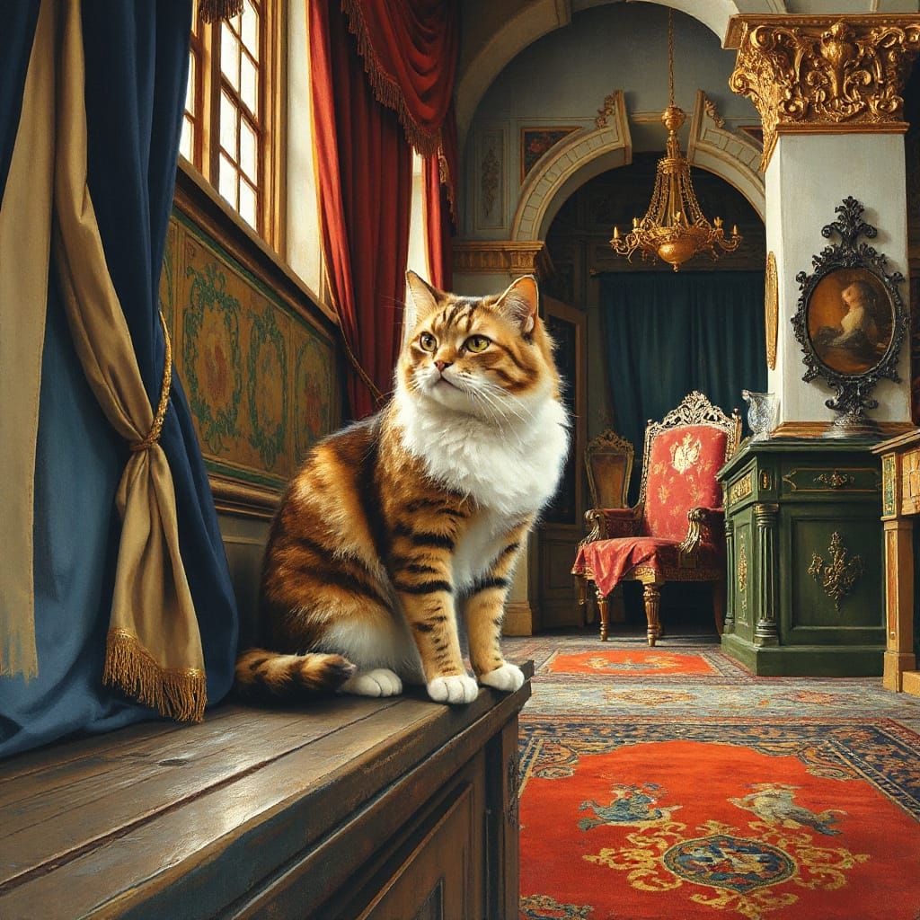 Regal Cat in Lavish Medieval Fantasy Room