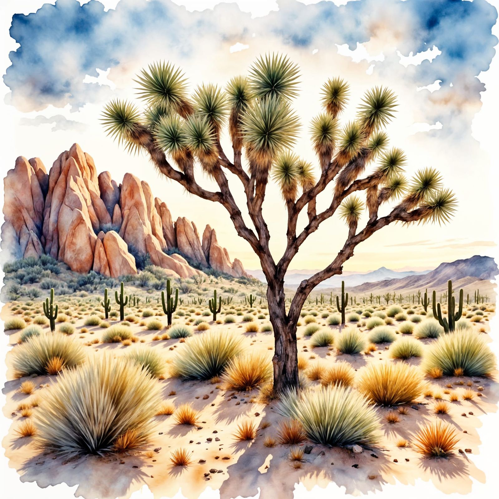 Golden Hour Desert Landscape with Joshua Tree