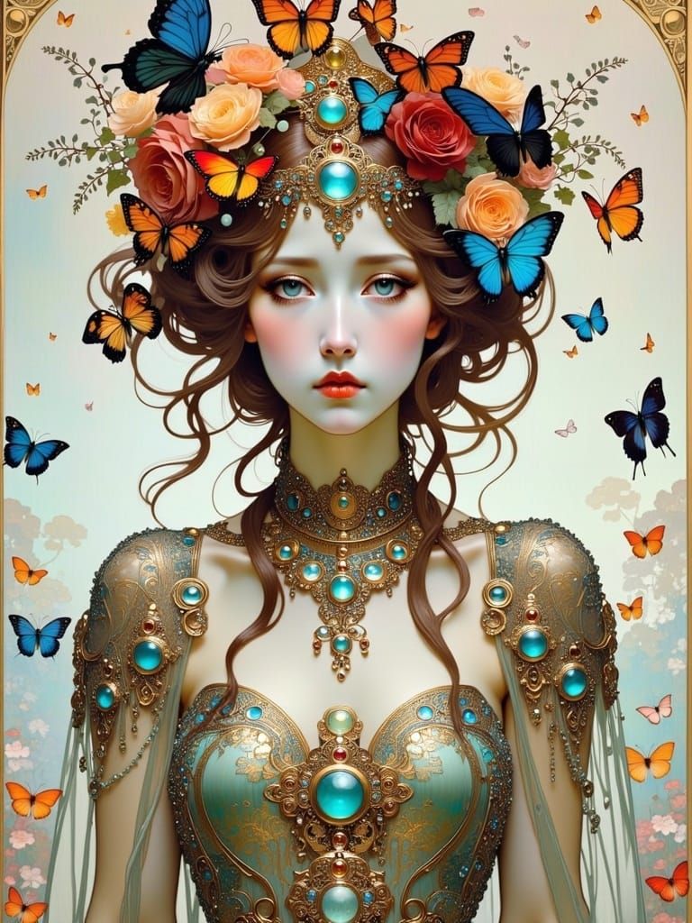 Gypsy Girl in Art Nouveau Futuristic Gown