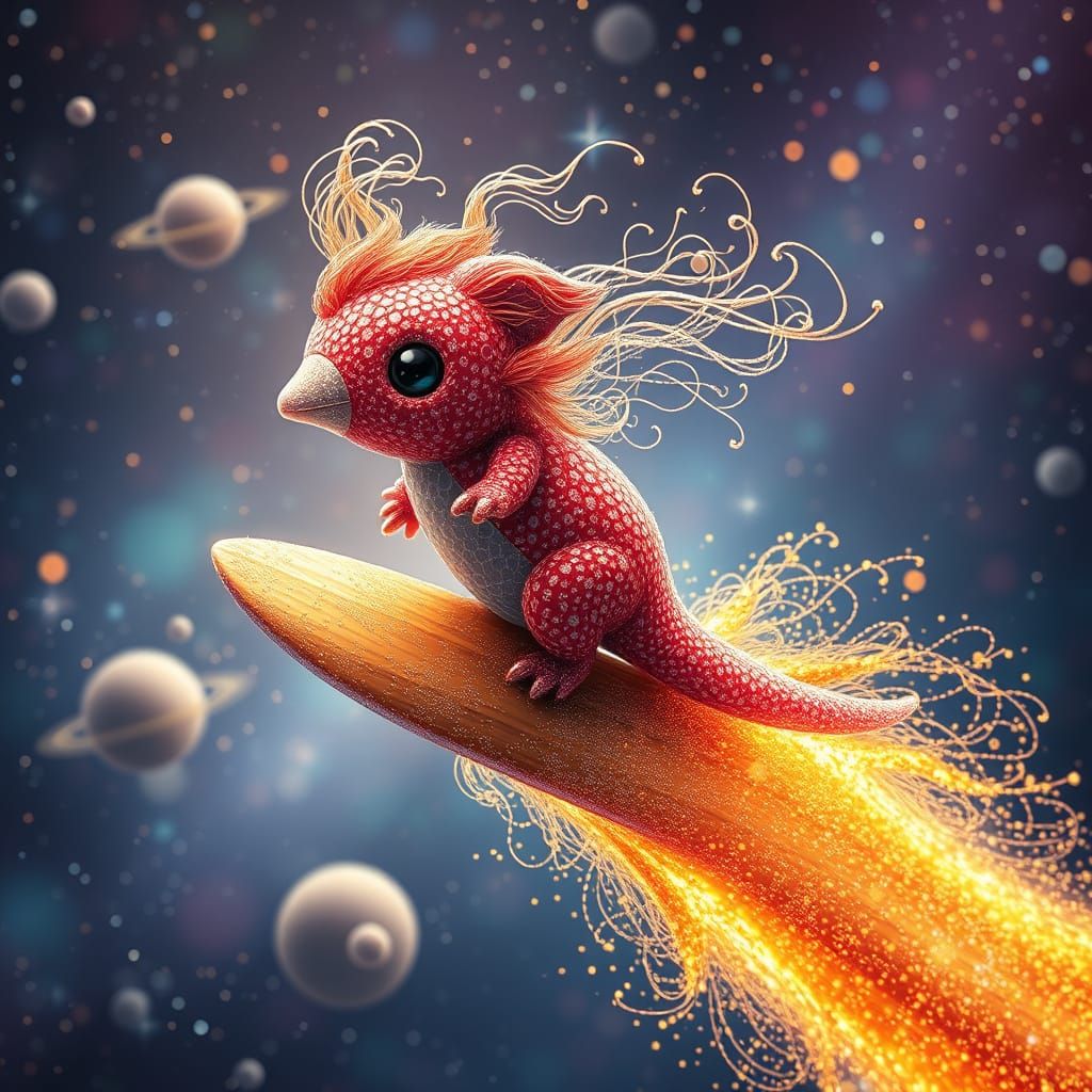Whimsical Kawaii Platypus Surfer on a Cosmic Comet