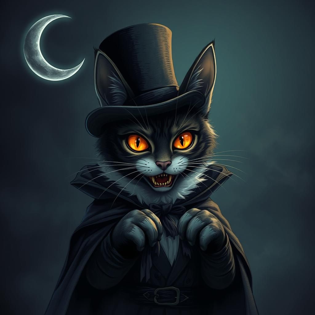 Eerie Ghostly Cat with Top Hat in Gothic Style