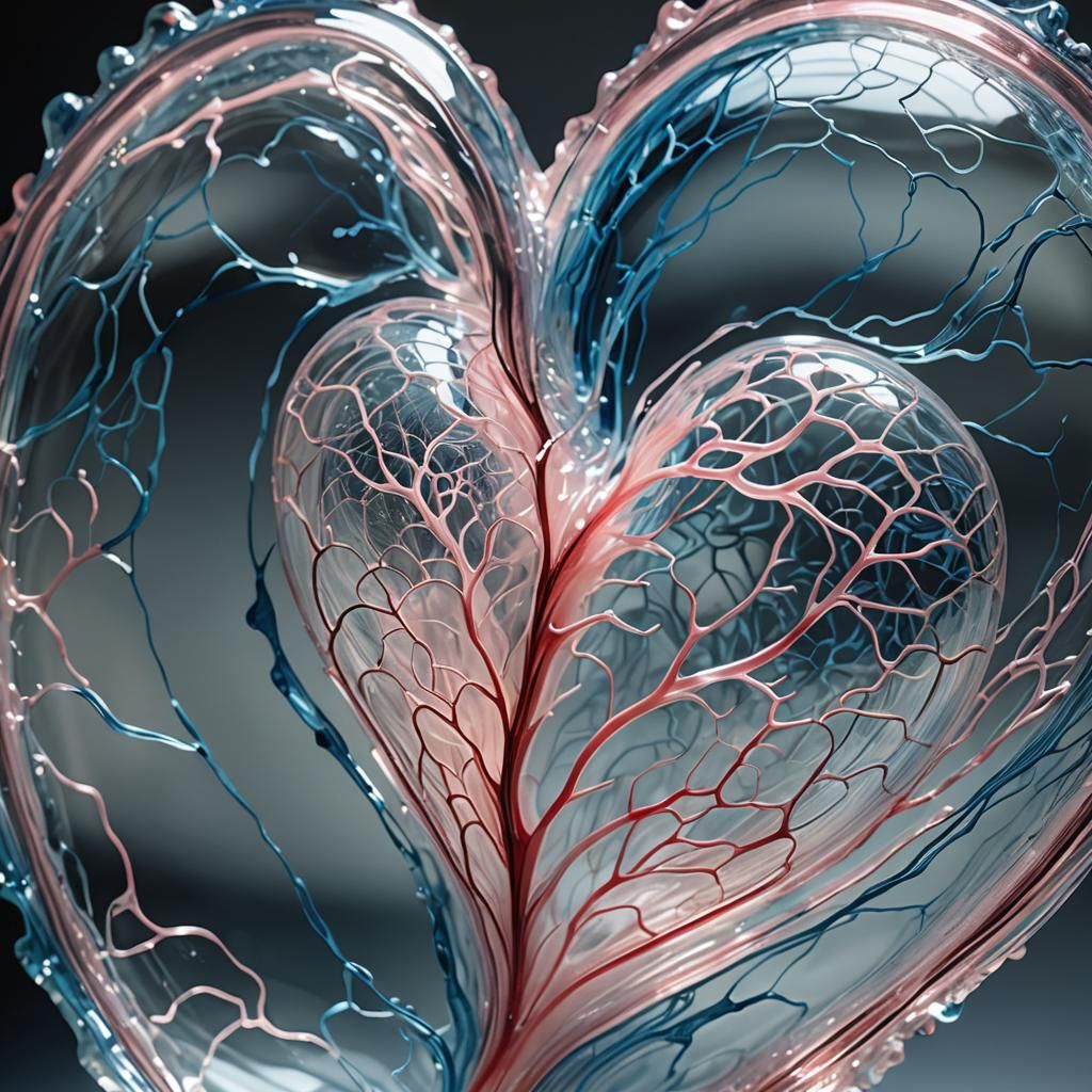 Fragile Glass Heart Sculpture in Chihuly Style