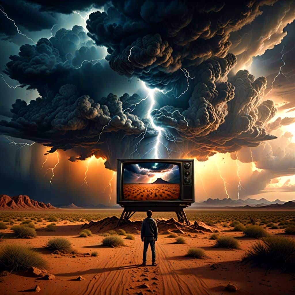 Epic Desert TV Scene in Cinematic Digital Art