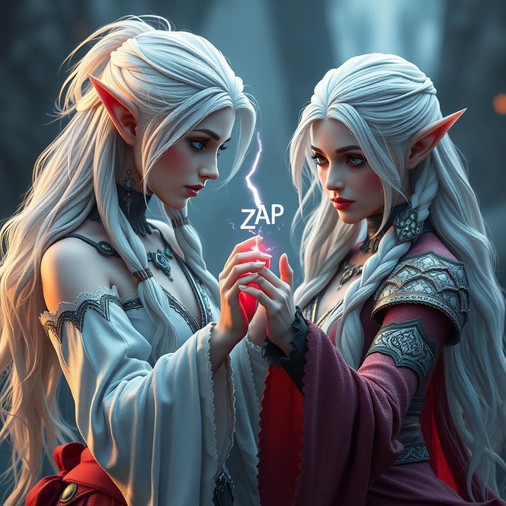 Nordic Elves Dancing with Electricity, Detailed Fantasy Art