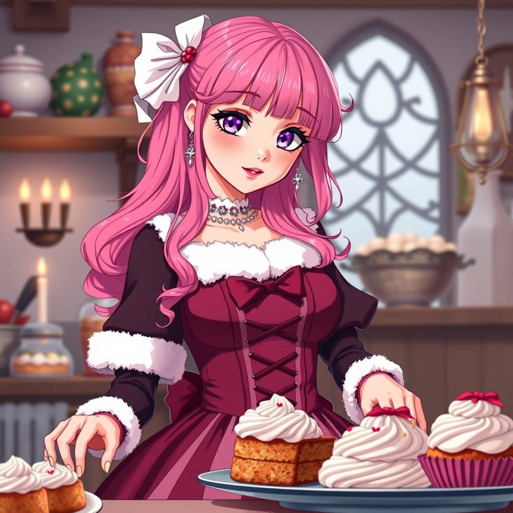 Gothic Santa Sweets Baker in Stunning Anime Art