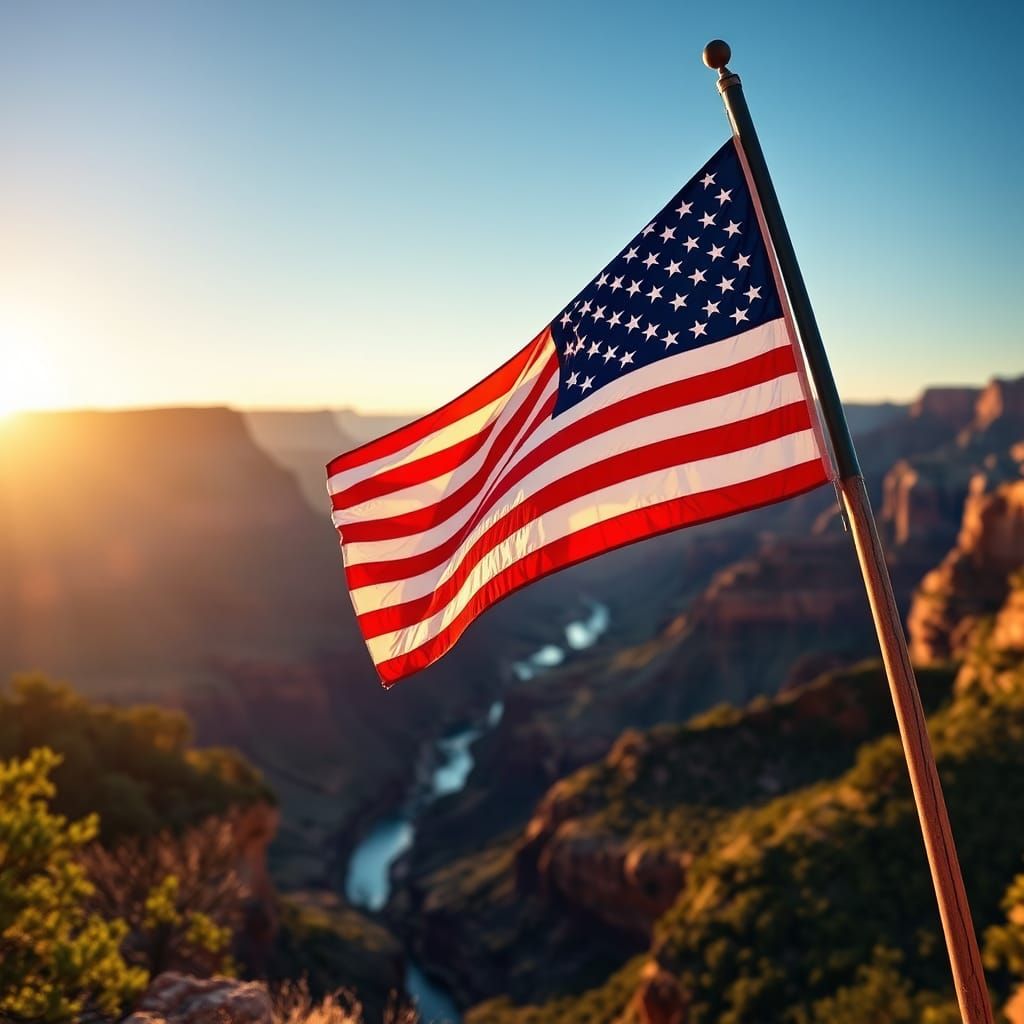 American Flag Grand Canyon Sunset Landscape