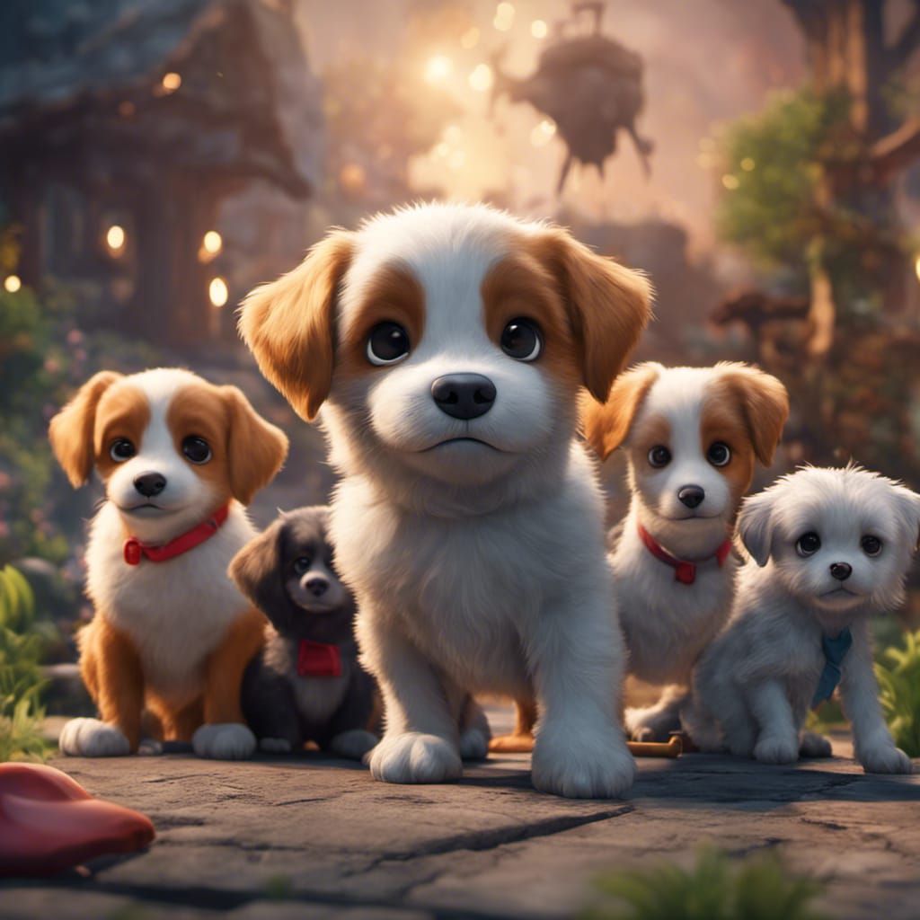 Cute Puppies in Detailed 3D Digital Art