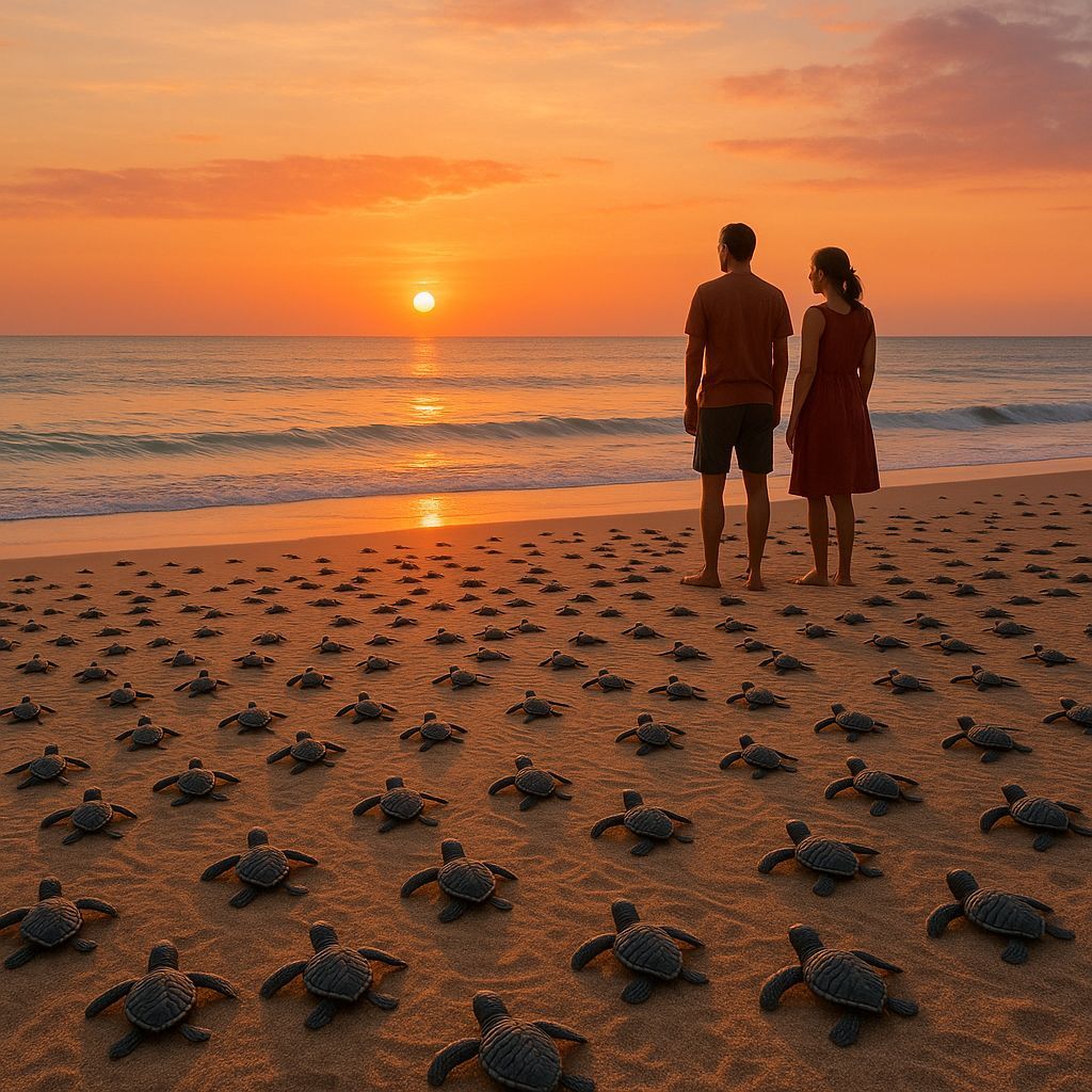 Sunset Beach: Baby Turtles' Ocean Race