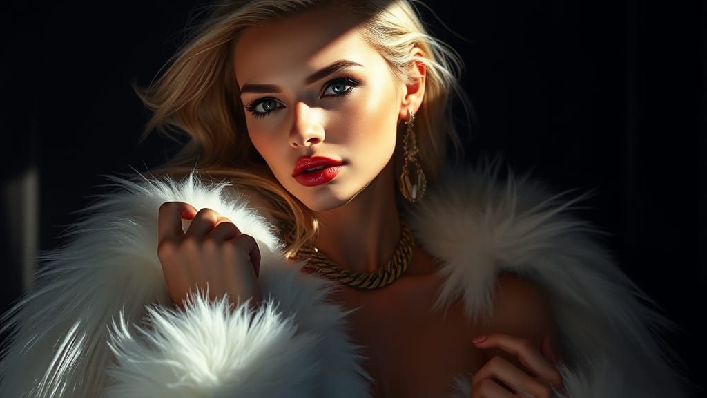 Blonde Supermodel in Fur: Cinematic Lighting and Textures