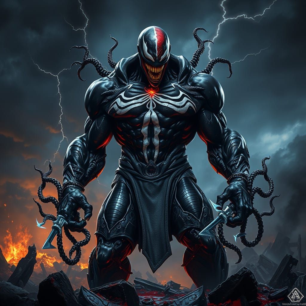 Bio-Mechanical Hybrid of Kratos and Venom