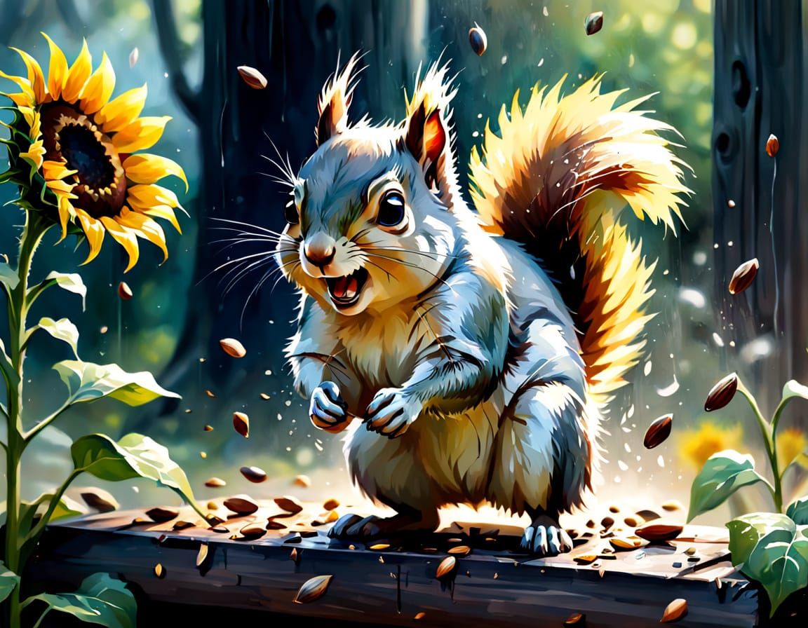 Squirrel's Angry Assault: Action Painting in Oil Watercolor