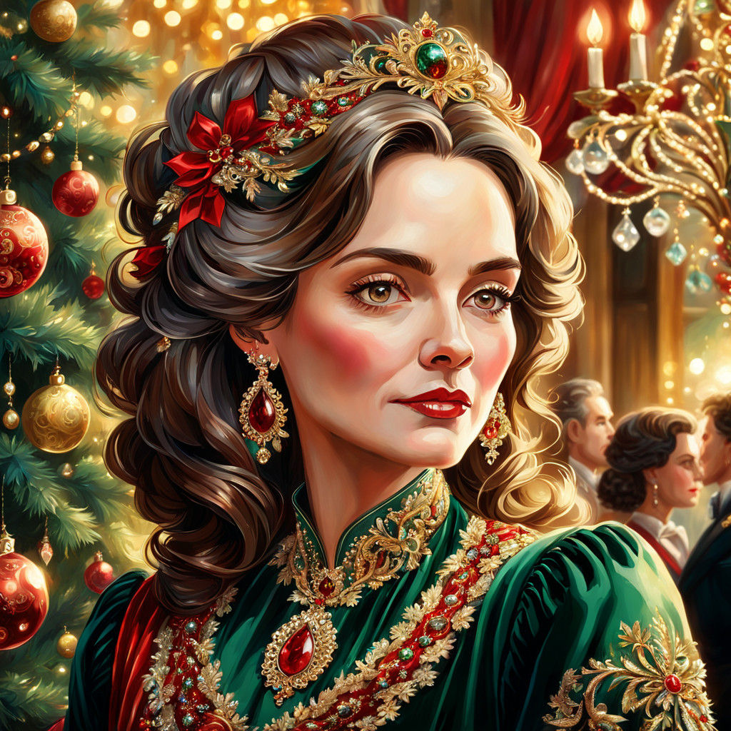 Lavish Christmas Portrait in Vibrant Oil Painting