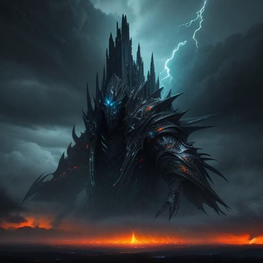 Sky Tyrant Amidst Storm Clouds in Dark Fantasy Art