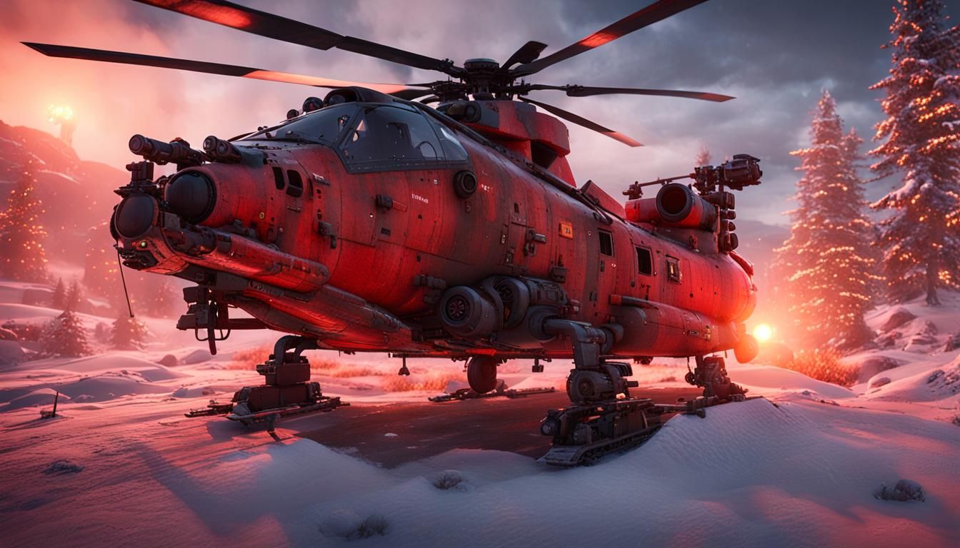 Mad Max Chinook Helicopter in Winter Night, 8K