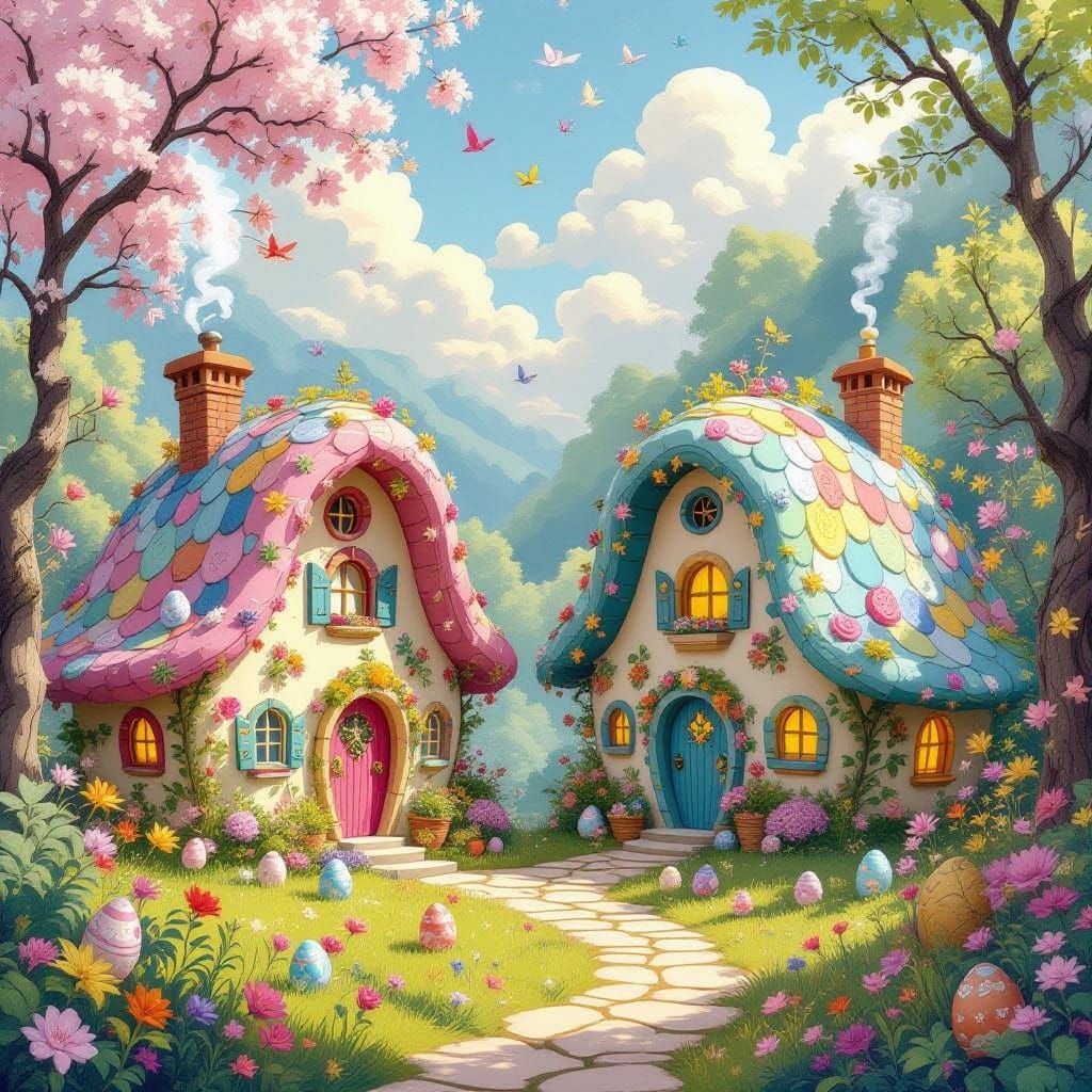 Vibrant Easter Wonderland in Whimsical Artistic Style
