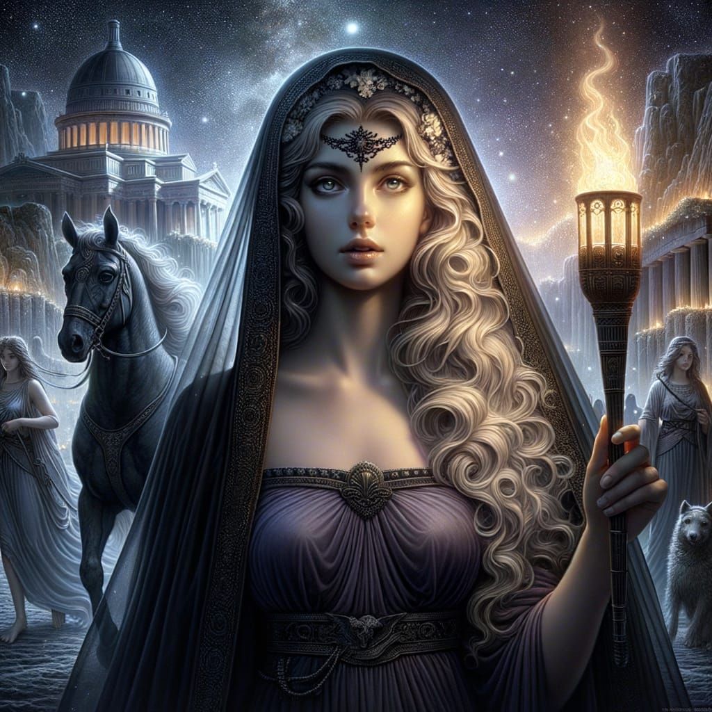 Ethereal Greek Goddess Under Starlit Thessaly Night