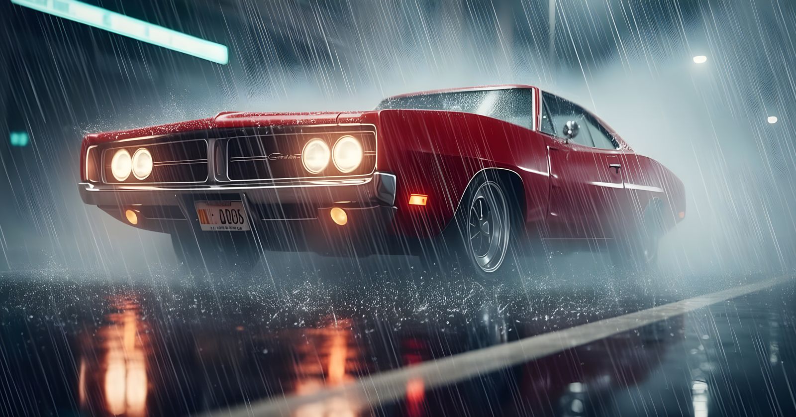 1969 Dodge Charger on Neon-Lit Street