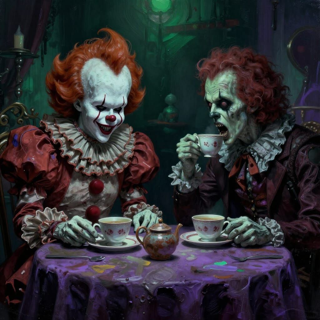 Horror Icons Art the Clown & Pennywise at Surreal Tea Party