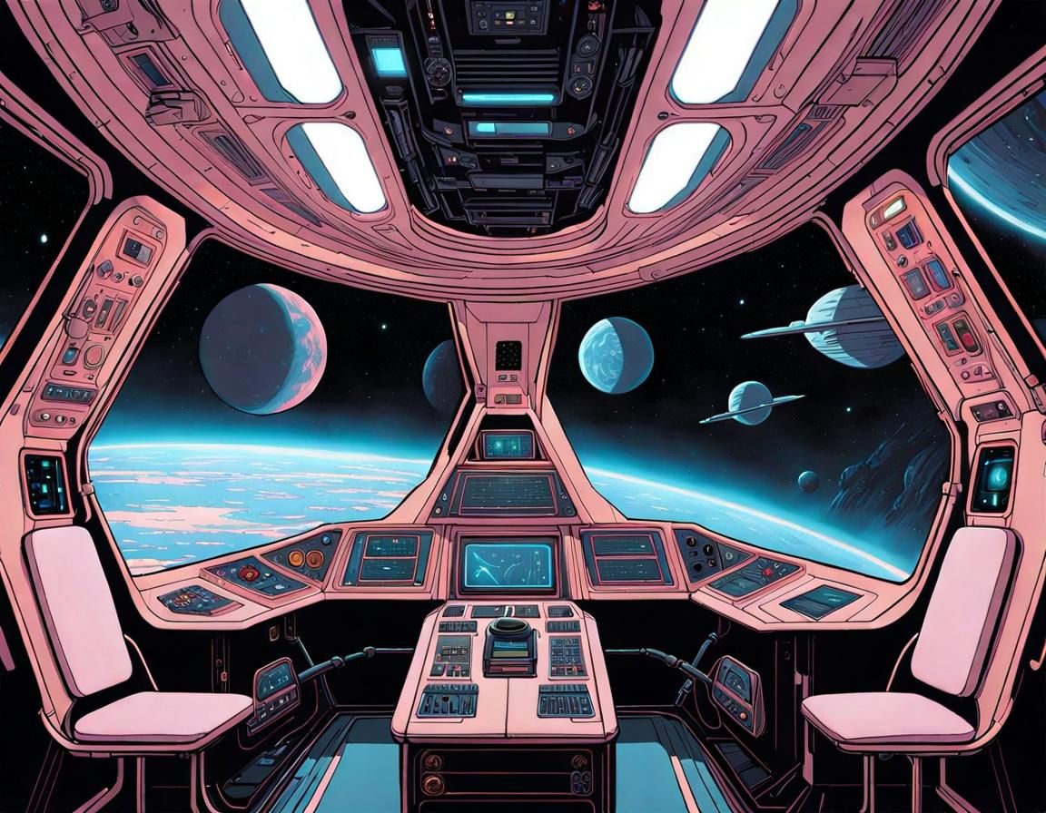 Spaceship Command Bridge in Pastel Tones