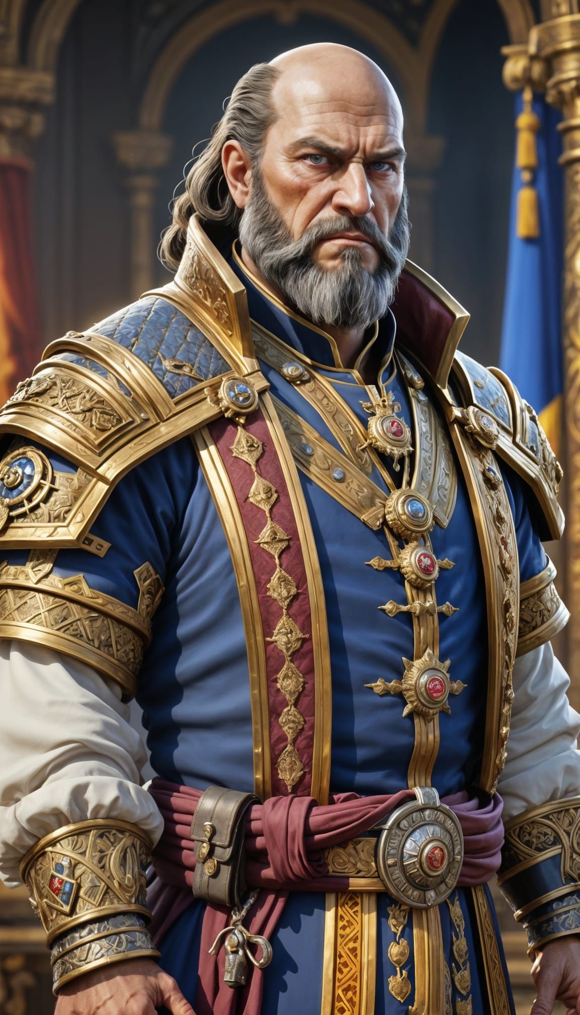 Haughty Governor in Warcraft Style, Hyperrealistic Portrait
