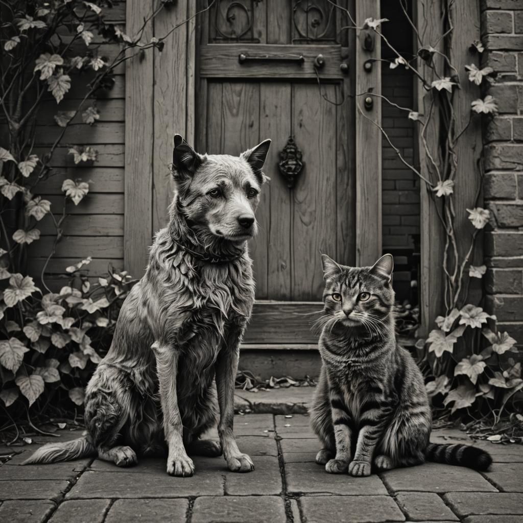 Dog and Cat in Edward Gorey Style