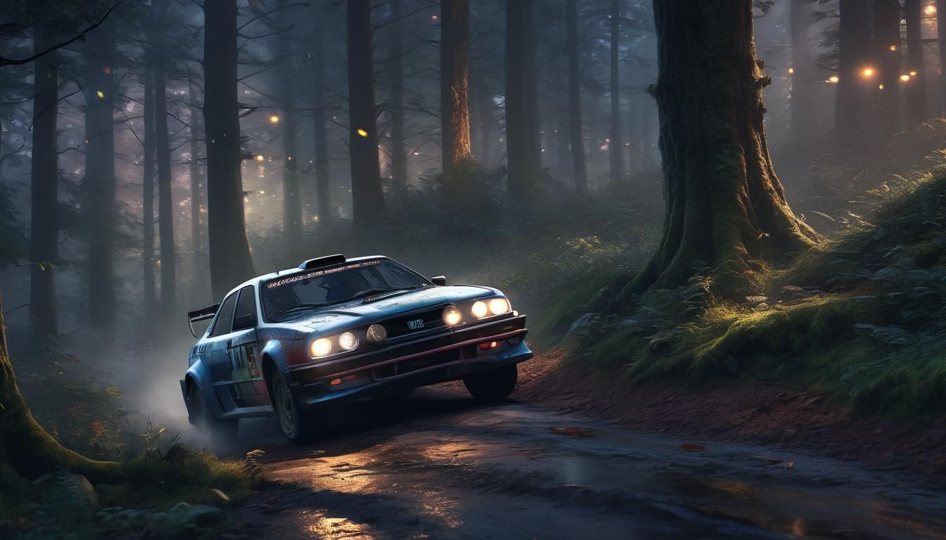 WRC Car Races Through Mystical Forest