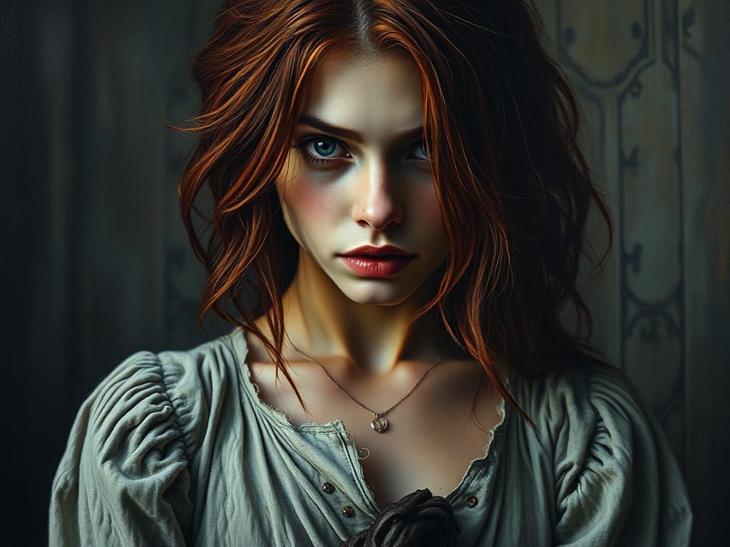 Seductive Witch Portrait as Impasto Oil Painting