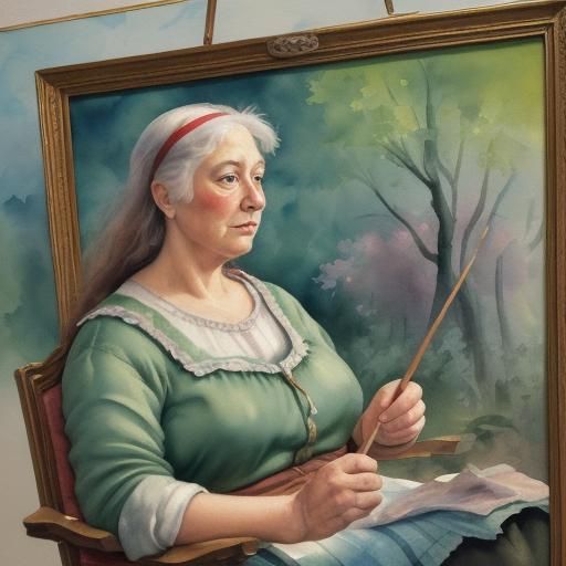 Knitting in Gouache Watercolor Impressionist Style