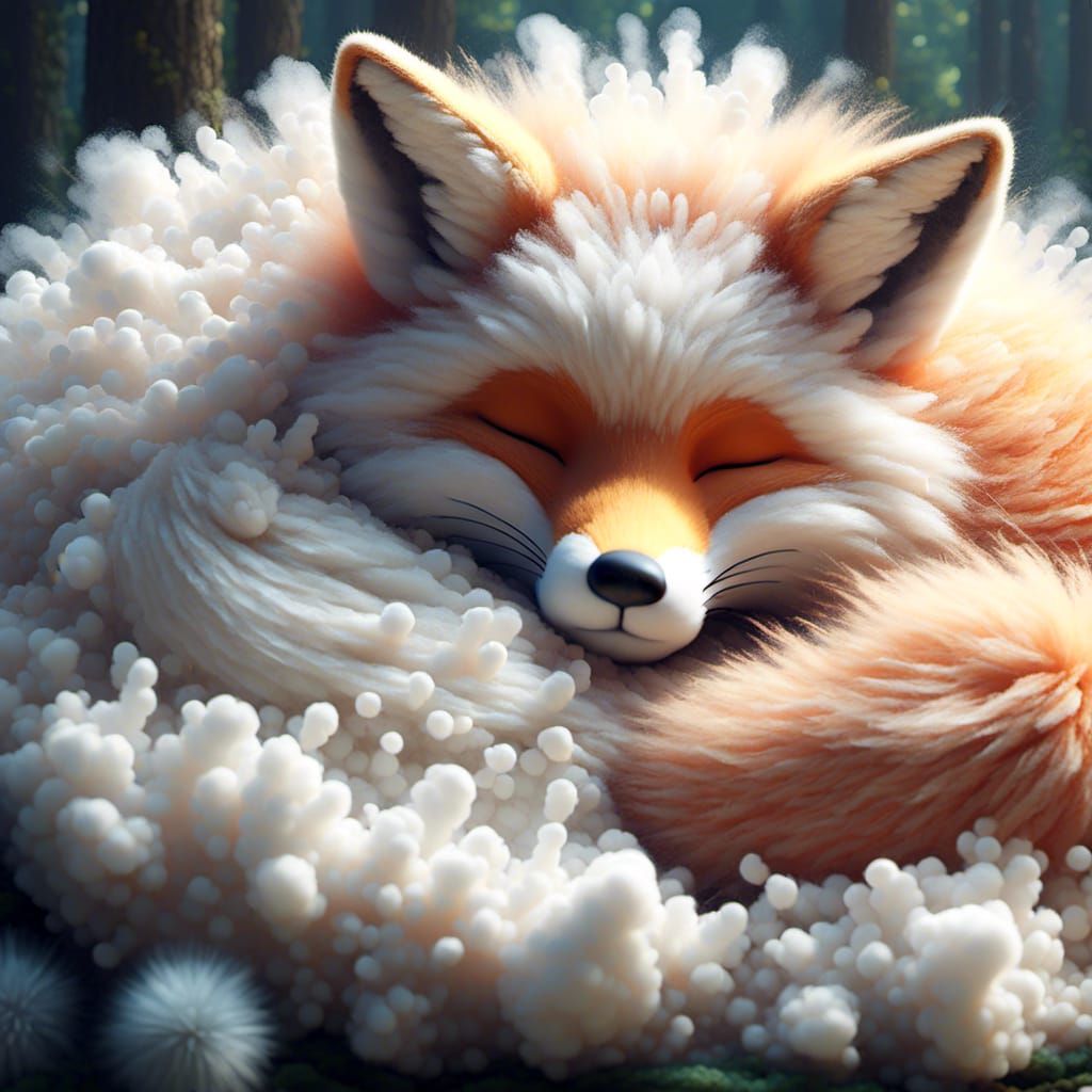 Sleeping Fluffy Fox AI Generated Image