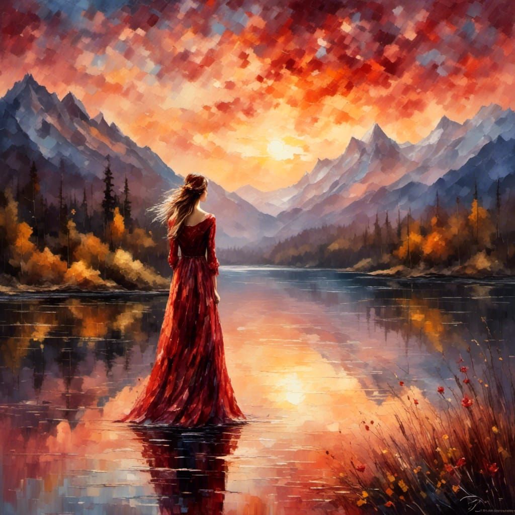 Crimson Lake: Impressionist Landscape Painting of Woman