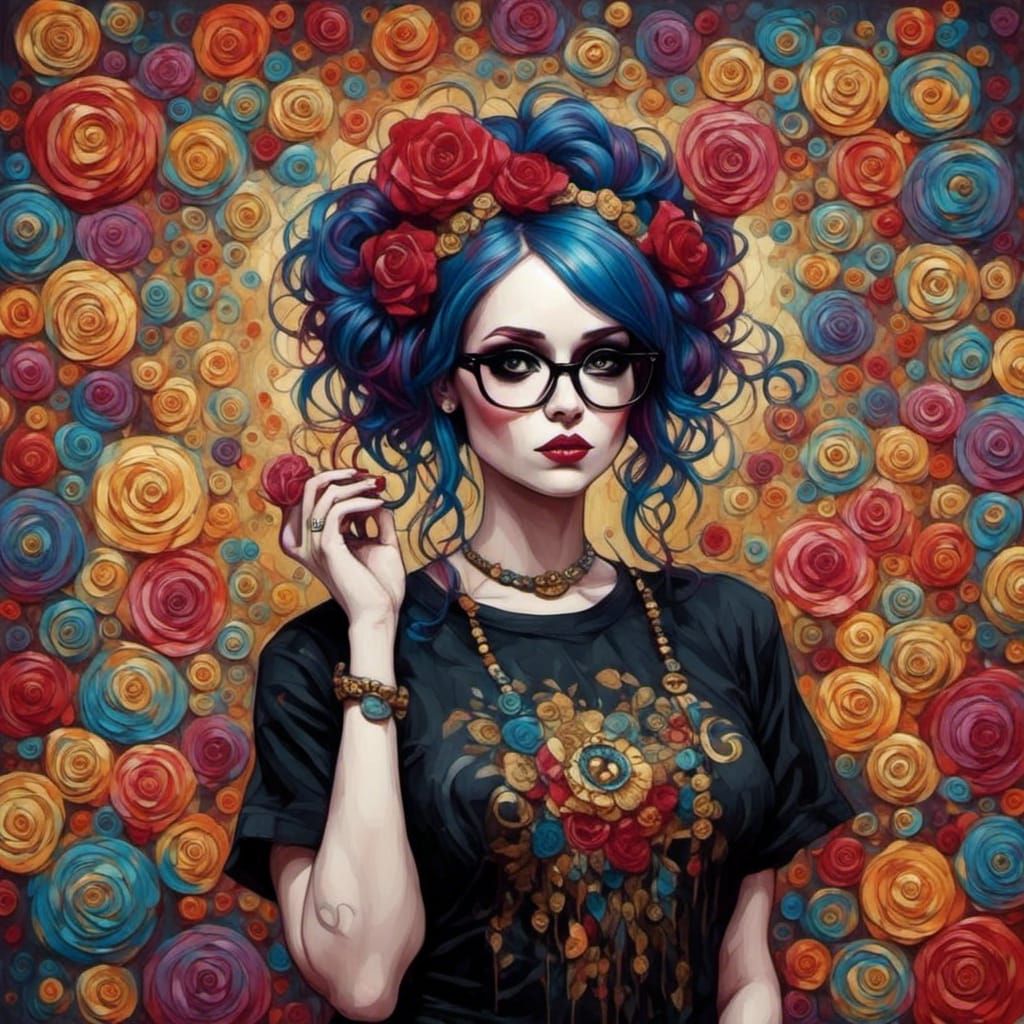 Stylized Portrait in the Style of Klee, Klimt, Keane