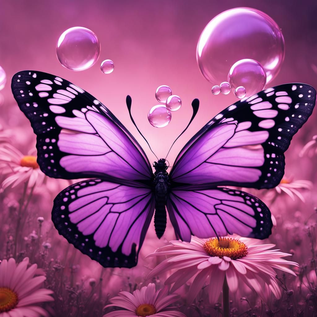 Purple Butterfly on Pink Daisy: Matte Painting