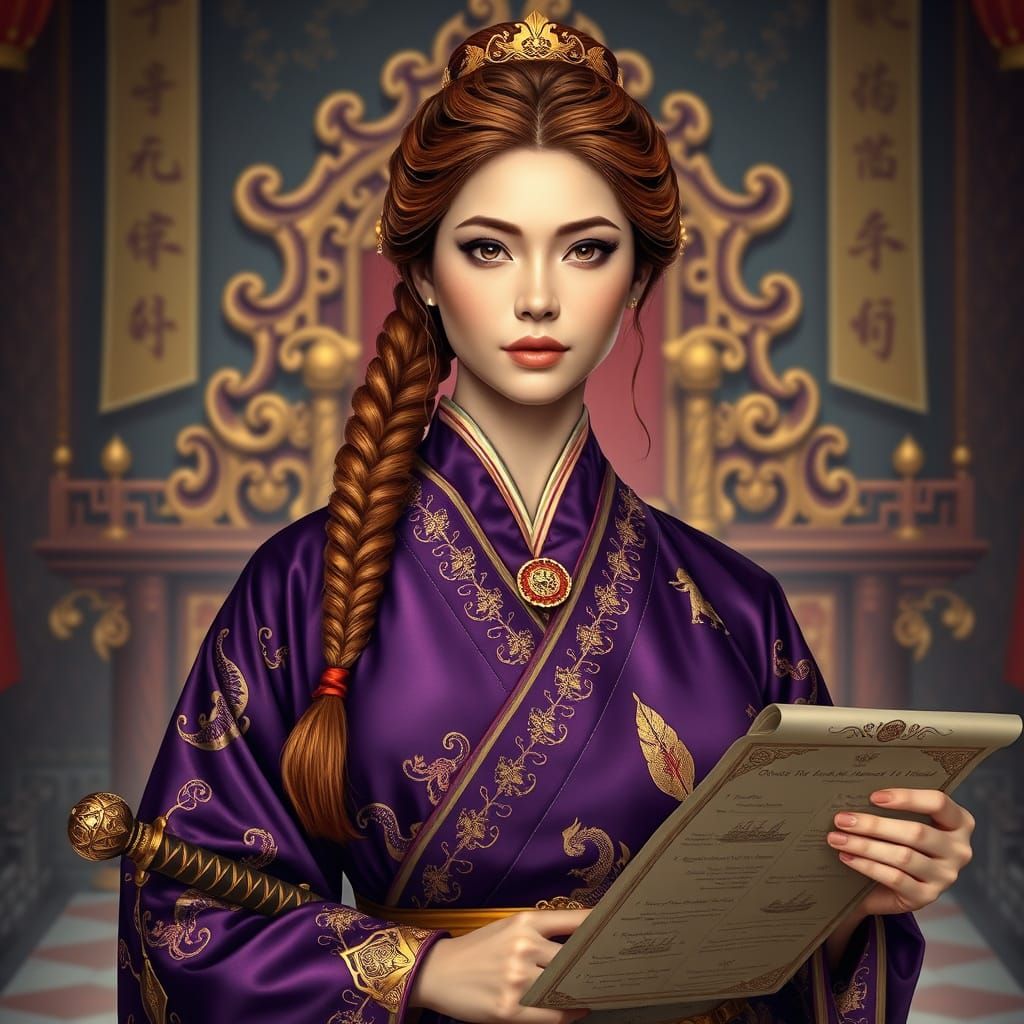 Imperial Woman Before Ruby Throne as Art Nouveau Portrait