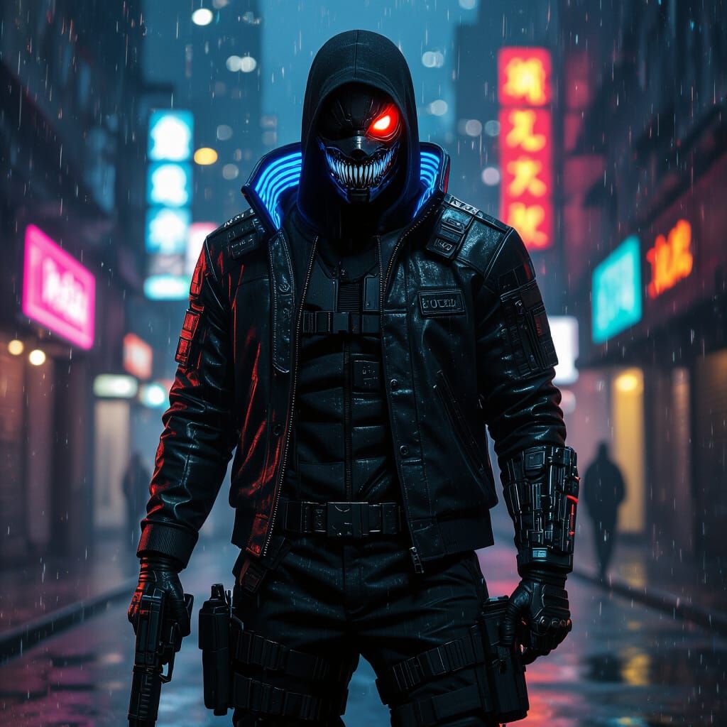 Cyberpunk Mercenary in Night City, Neon and Cybernetics