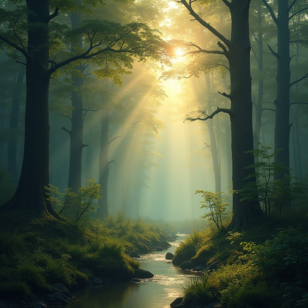Dawn in a Misty Monet-Inspired Forest