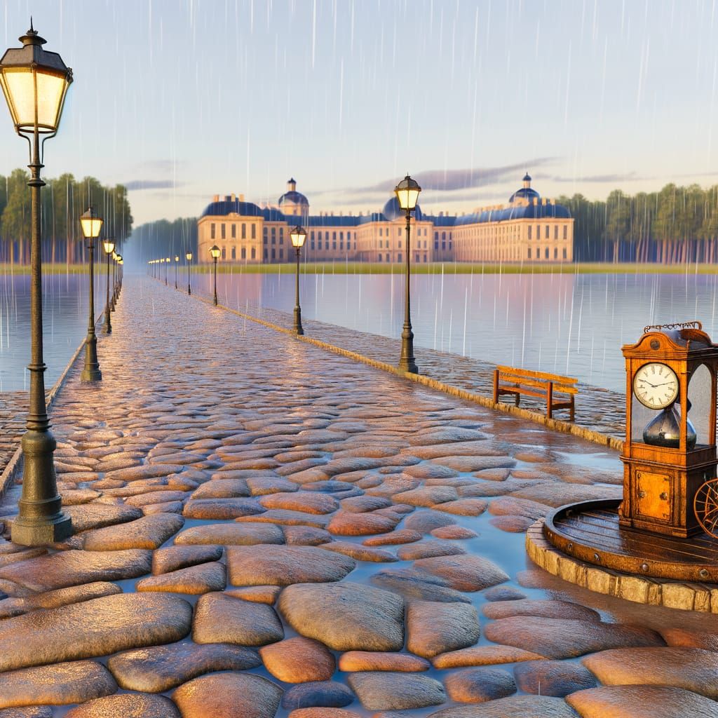 Whimsical 18th-Century Street Scene with Time Machine