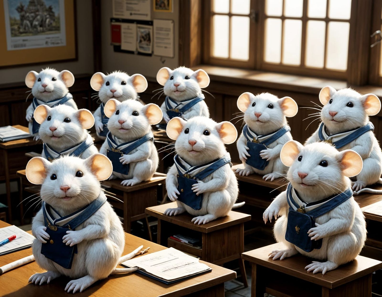 White Plush Rats in Classroom, Masterpiece Concept Art