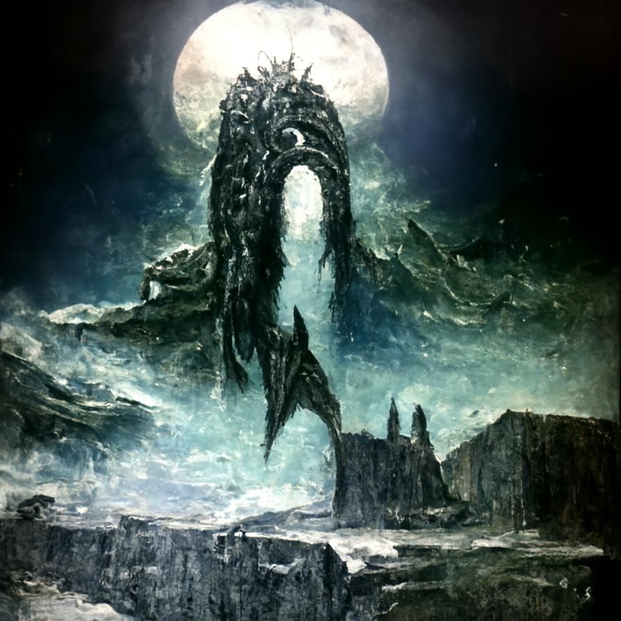 Dagon and the Monolith Under Moonlight