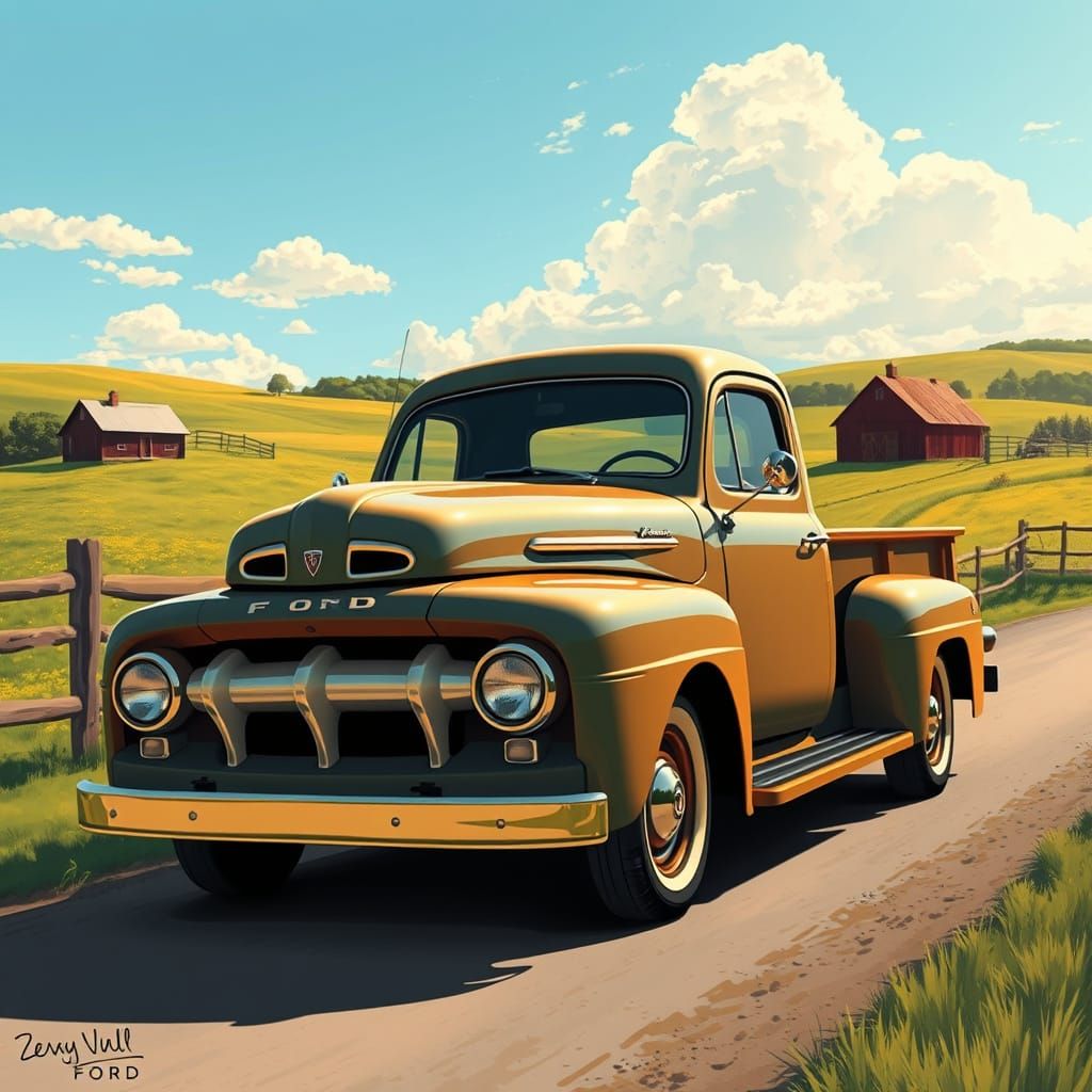1950 Ford F1 Truck on Rural Road
