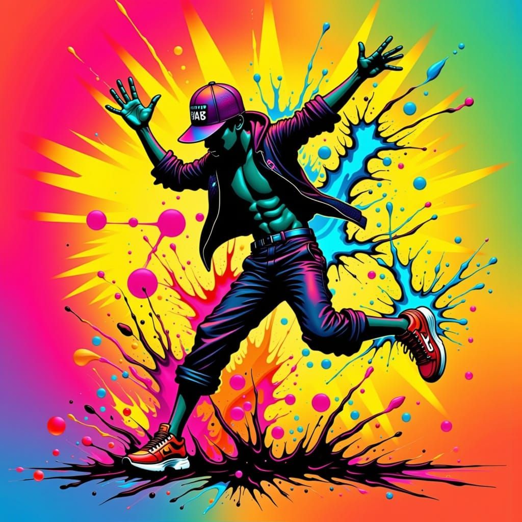 Dynamic Hip Hop Dancer in Splattered Ink and Paint