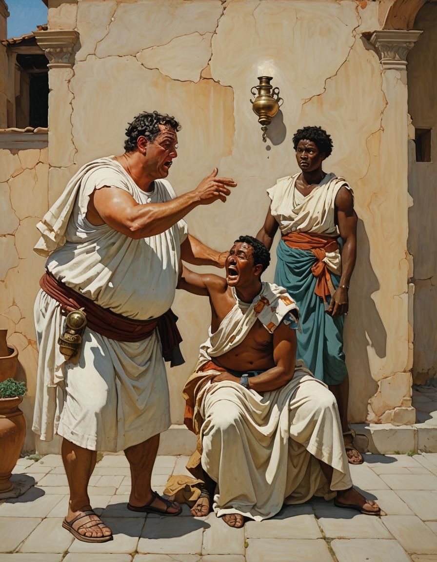 Roman Man Scolds Servant in Classical Realism Style
