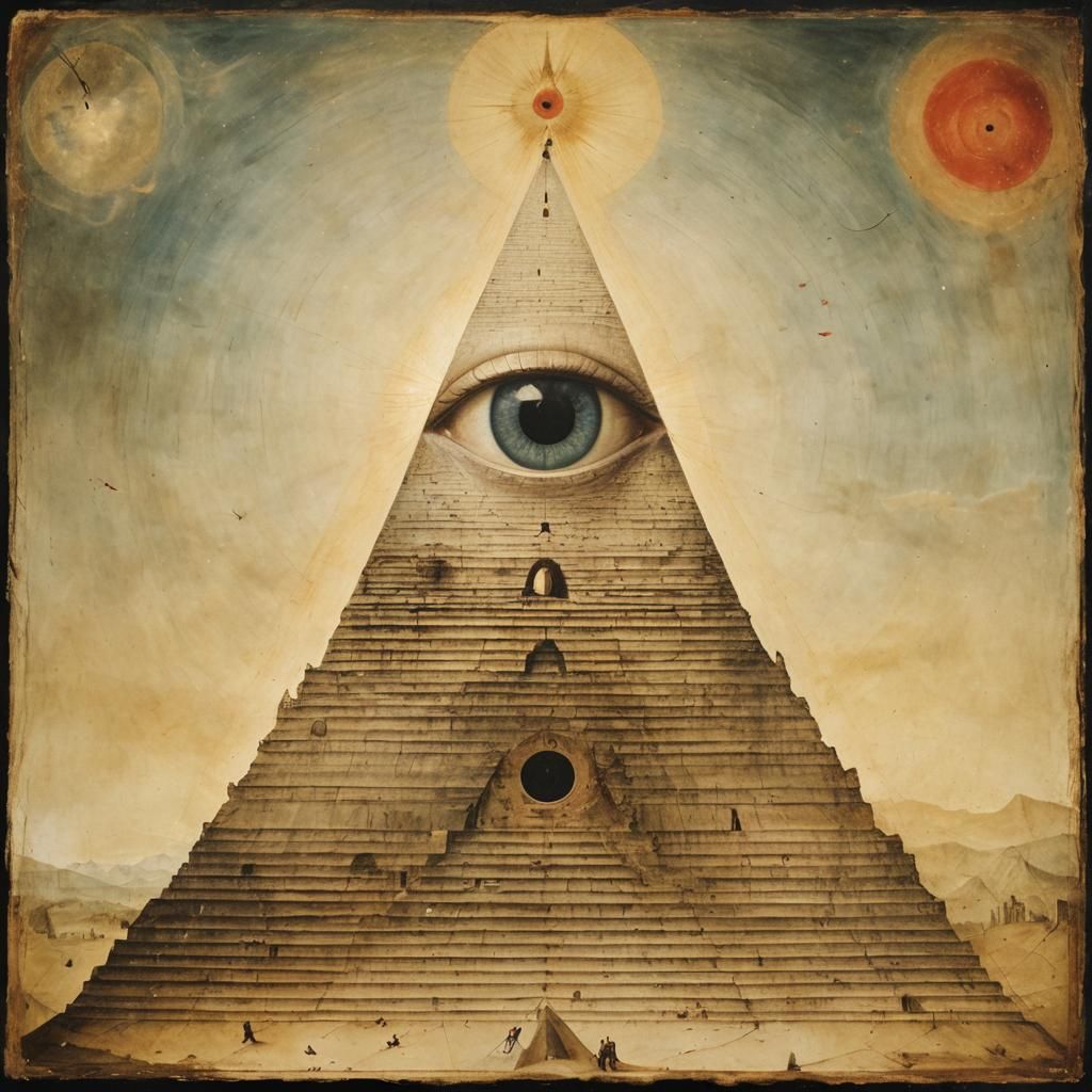 Mystical Eye Pyramid: Surreal Iconography in Bosch Style